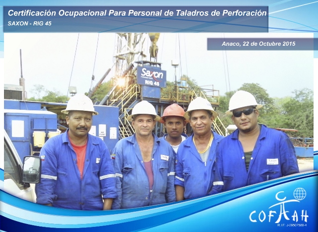 Certificación Ocupacional para Personal de Taladros de Perforación (SAXON) Anaco