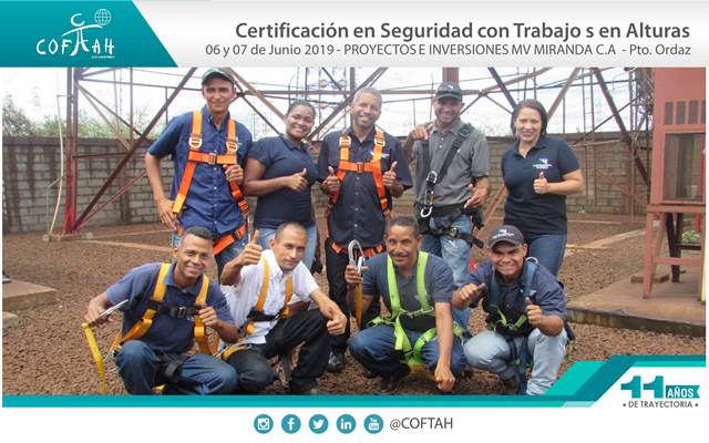 Certificación en Seguridad con Trabajos en Altura (PROYECTOS E INVERSIONES MV MIRANDA) Pto. Ordaz