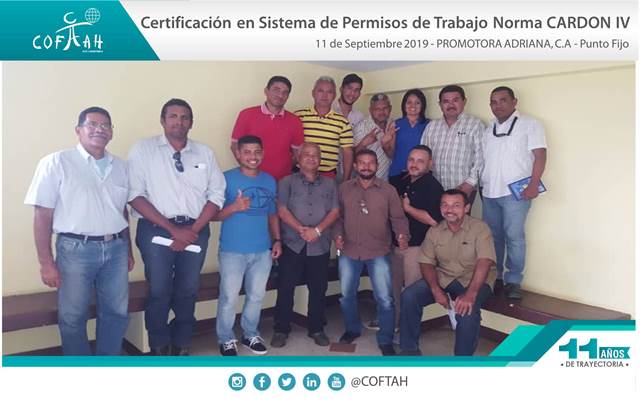 Certificación en Sistema de Permisos de Trabajo - Norma Cardon IV (PROMADRICA) Punto Fijo