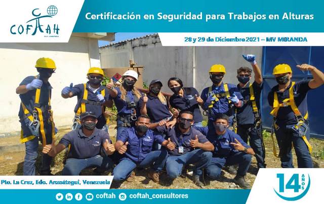 Certificación en Seguridad para Trabajos en Alturas (MV MIRANDA) Pto. La Cruz